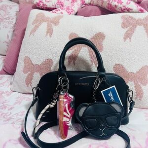 Steve Madden Black Satchel with Bear Charm